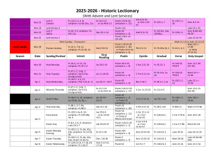 Preview: Historic Lectionary